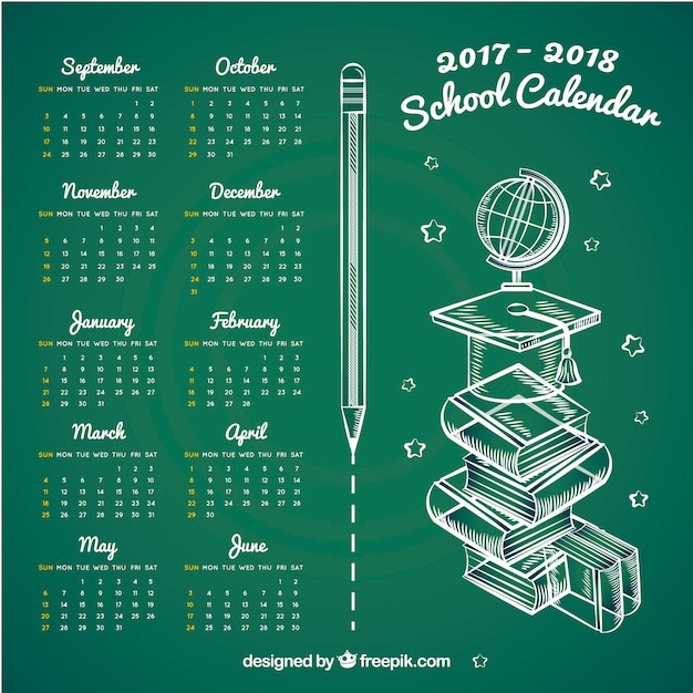 Free vector hand drawn school calendar on blackboard