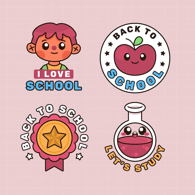 Hand drawn school collection sticker set