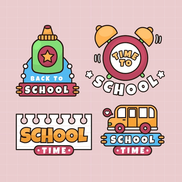 Hand drawn school collection sticker set