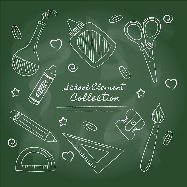 Free vector hand drawn school elements in blackboard style