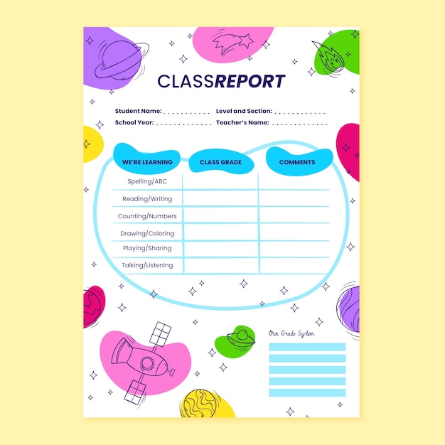 Free vector hand drawn school report card design