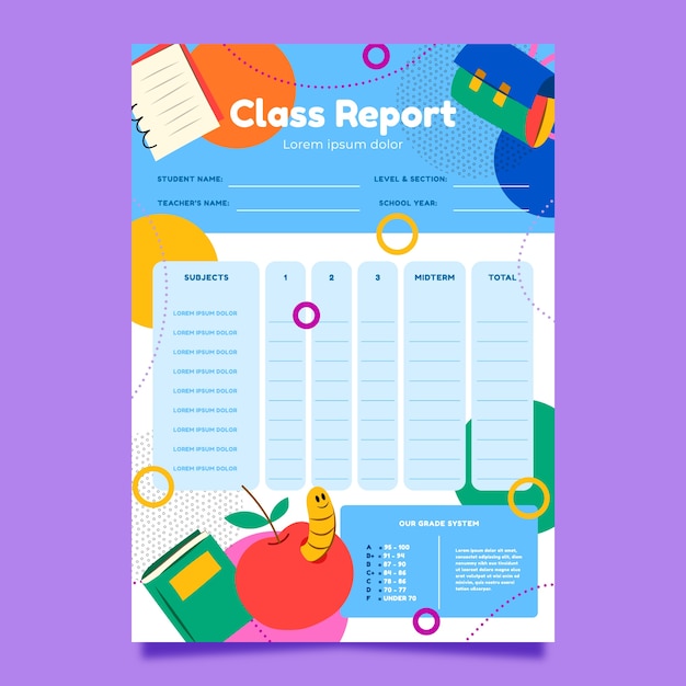 Free vector hand drawn school report card template