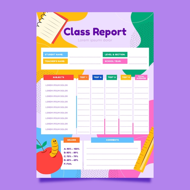 Free vector hand drawn school report card template