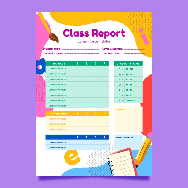 Hand drawn school report card template