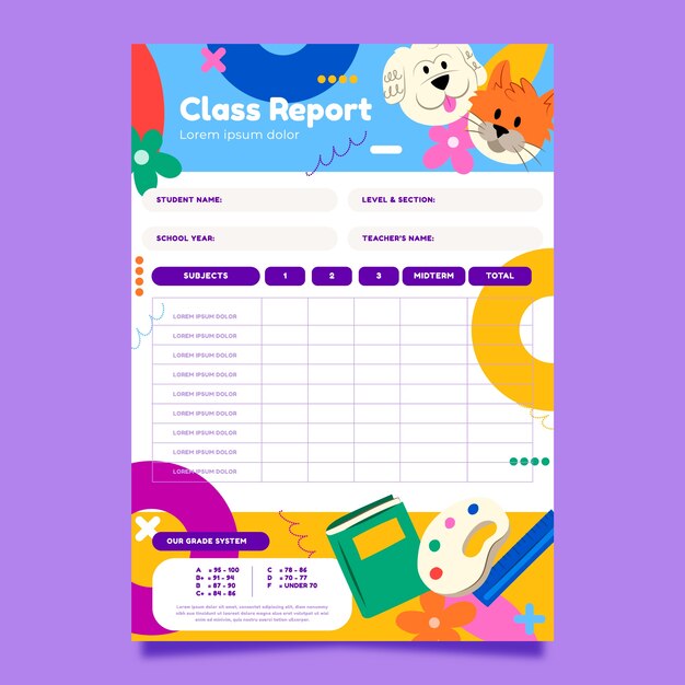 Hand drawn school report card template