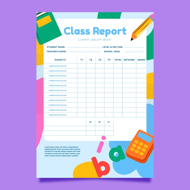 Hand drawn school report card template