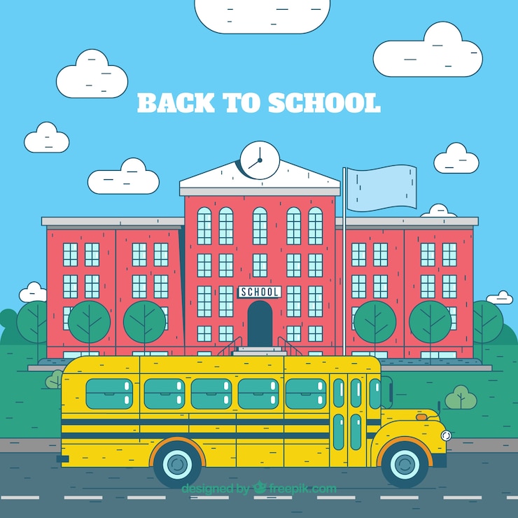 Free Vector hand drawn school and school bus