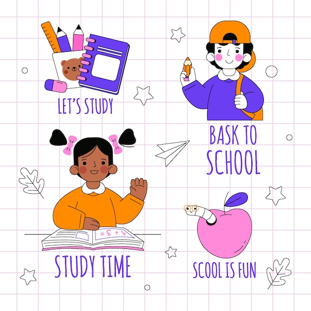 Free vector hand drawn school sticker collection