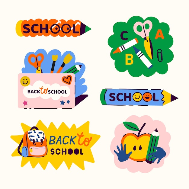 Бесплатное векторное изображение Набор рисованной школьных наклеек