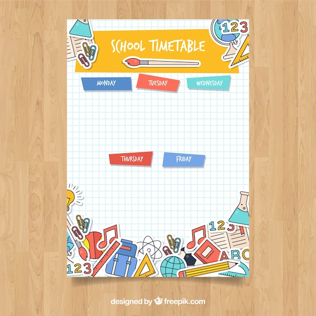 Free vector hand drawn school timetable template