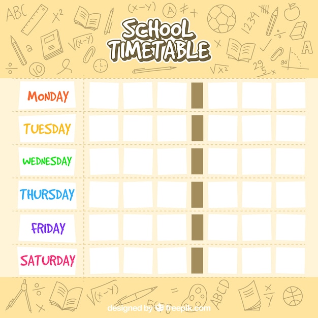 Hand drawn school timetable template