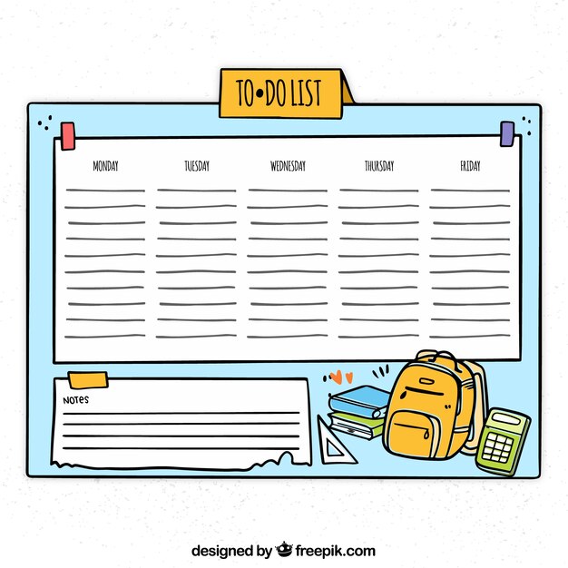 Hand drawn school timetable template