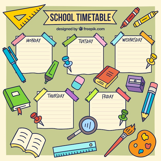 Free vector hand drawn school timetable template