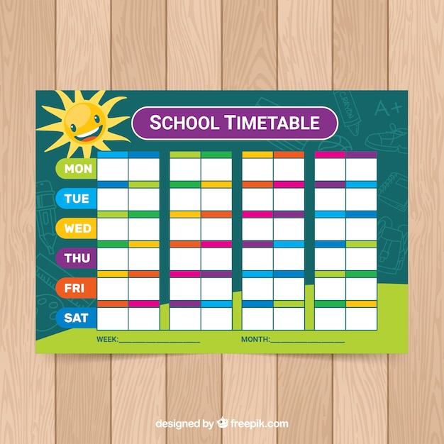 Hand drawn school timetable template