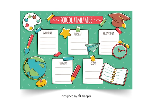 Free vector hand drawn school timetable template