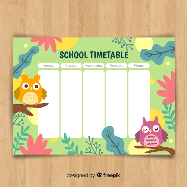 Hand drawn school timetable with animals Premium Vector
