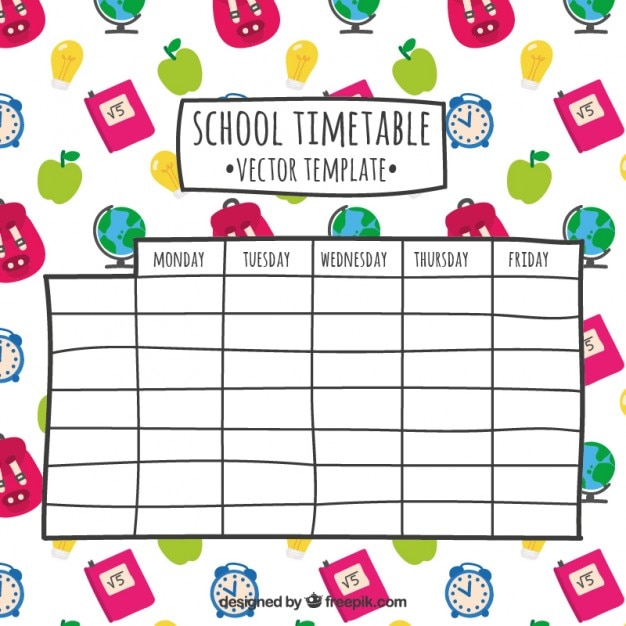 Hand drawn school timetable