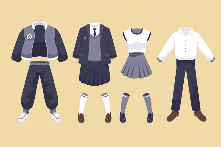 無料Vector 手描きの制服要素コレクション