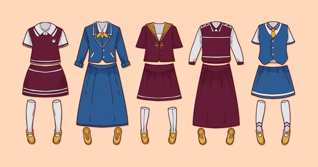 Hand drawn school uniform element collection