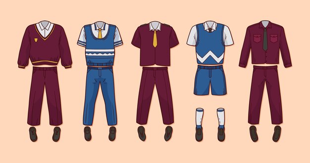 Hand drawn school uniform element collection