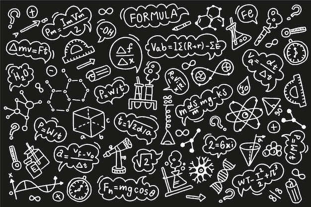 Hand drawn scientific formulas on chalkboard