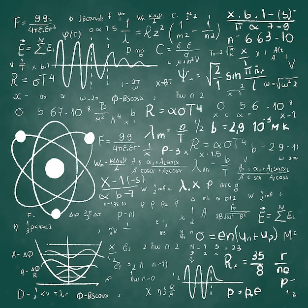 Formule scientifiche disegnate a mano sulla lavagna