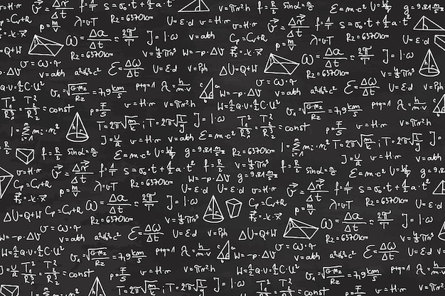 Hand drawn scientific formulas on chalkboard