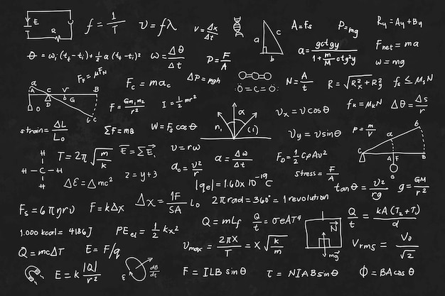 黒板に手描きの科学的な数式