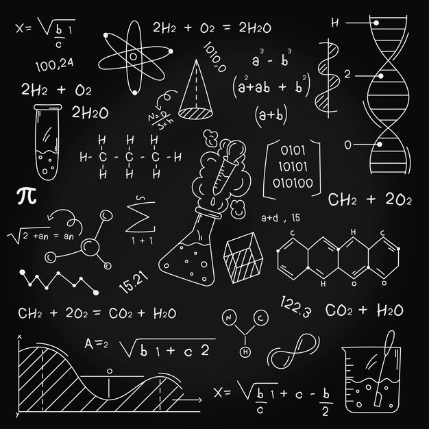손으로 칠판에 과학적인 수식을 그려