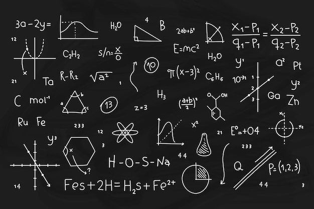 Formule scientifiche disegnate a mano sulla lavagna