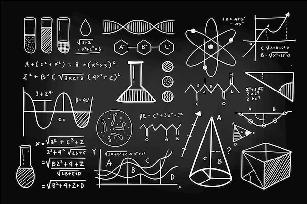 無料ベクター 黒板に手描きの科学的な数式