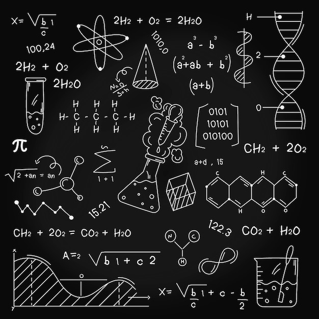 Бесплатное векторное изображение Ручной обращается научные формулы на доске