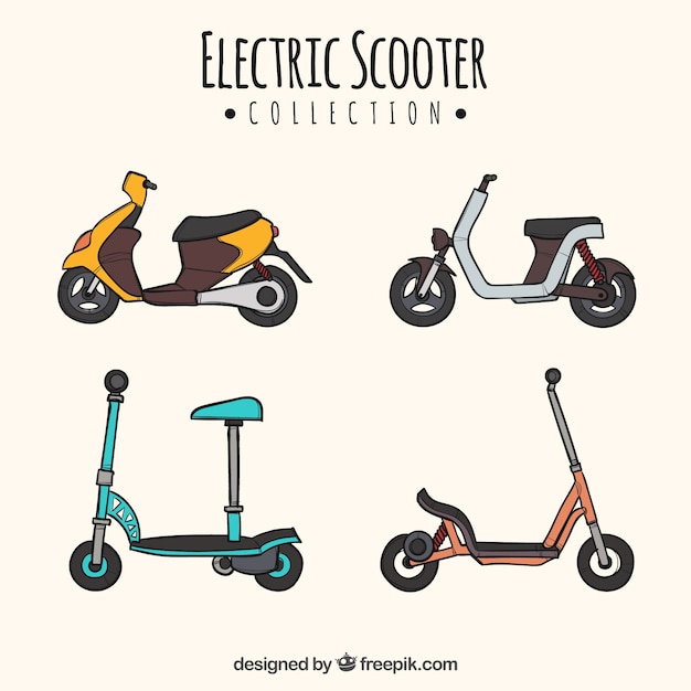 Vettore gratuito scooter disegnati a mano con stile colorato