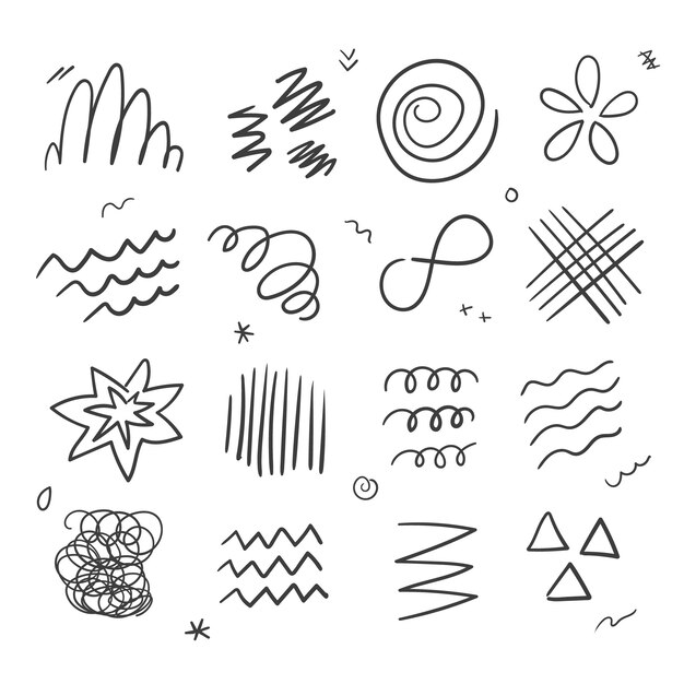 Hand drawn scribble element set