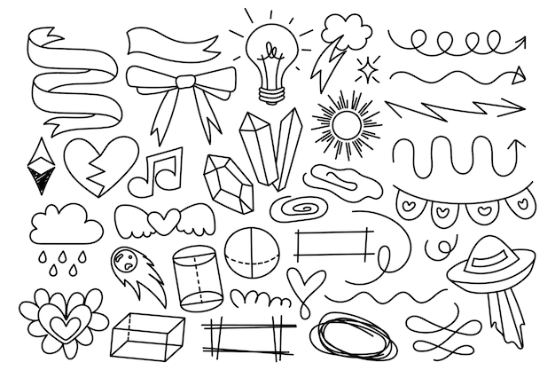 Hand drawn scribble element set