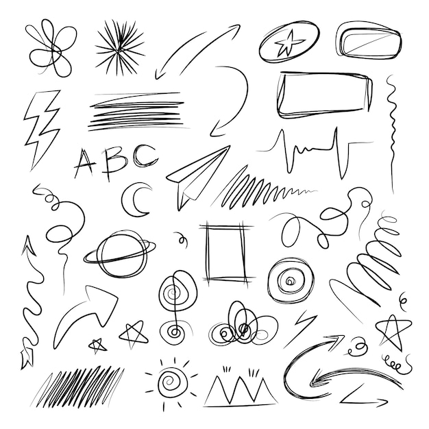 Бесплатное векторное изображение Набор элементов рисованной каракули
