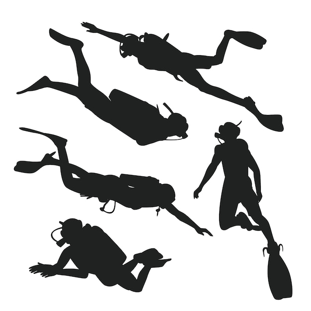 Free vector hand drawn scuba diver silhouette set