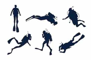 Free vector hand drawn scuba diver silhouette set