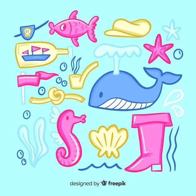 Free vector hand drawn sea animals collection