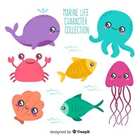 Free vector hand drawn sea animals collection