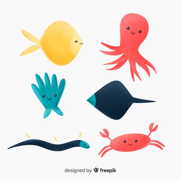 Free vector hand drawn sea animals collection