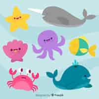 Free vector hand drawn sea animals collection