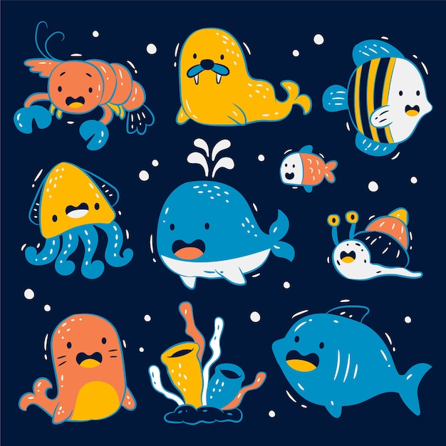 Free vector hand drawn sea animals collection