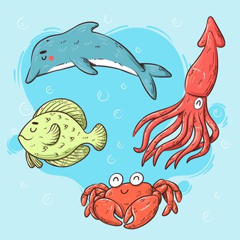 Hand drawn sea animals collection