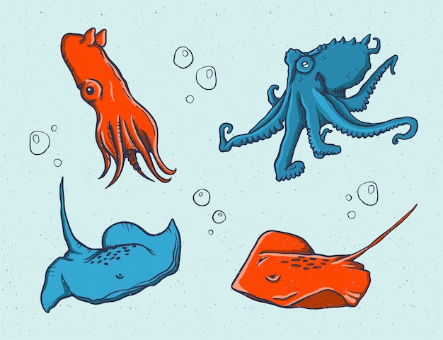 手描きの海の動物コレクション
