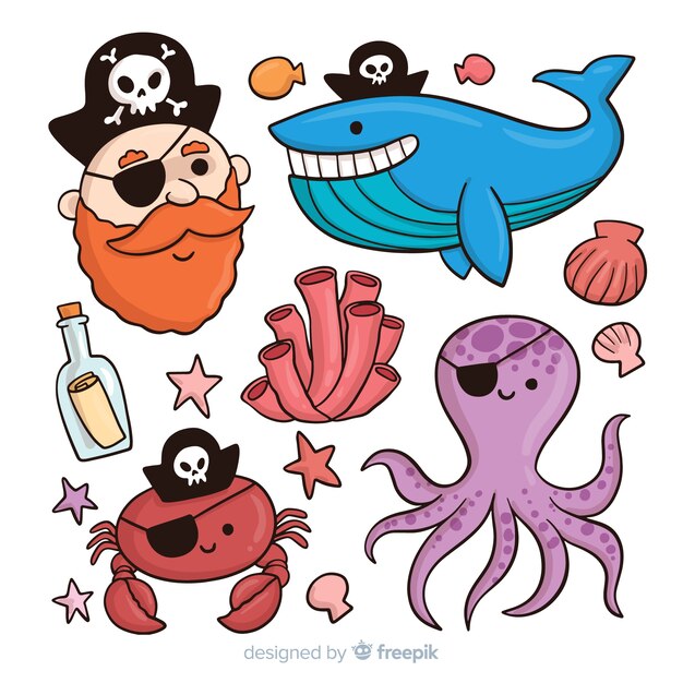 Hand drawn sea characters collection