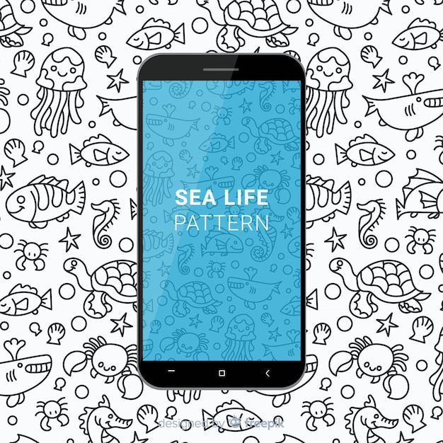 Hand drawn sea life mobile pattern