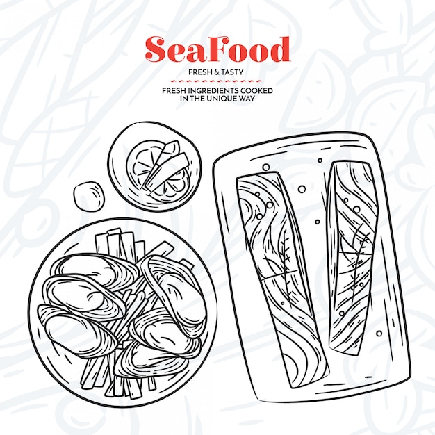 Free vector hand drawn seafood elementes