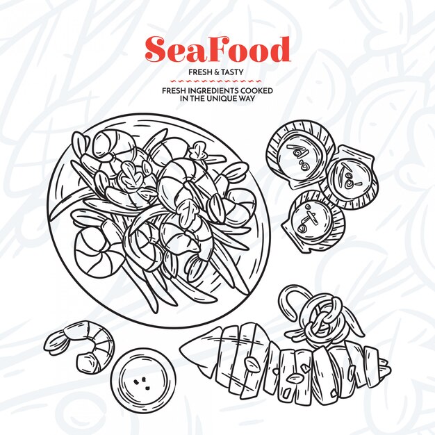 Hand drawn seafood elementes