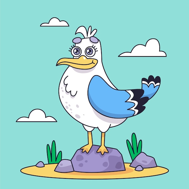 Hand drawn seagull cartoon illustration